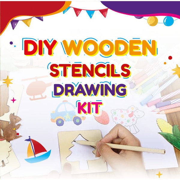 DIY Wooden Stencils Drawing Kit - 24 Pieces with Colors | Creative Art Set