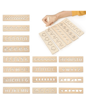 2 in 1 Bundle: Set of 16 Montessori Stencil Set + Alphabet Drawing Stencils and Puzzles 52 Pieces - FB GAMEZ