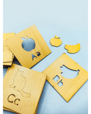 2 in 1 Bundle: Set of 16 Montessori Stencil Set + Alphabet Drawing Stencils and Puzzles 52 Pieces - FB GAMEZ