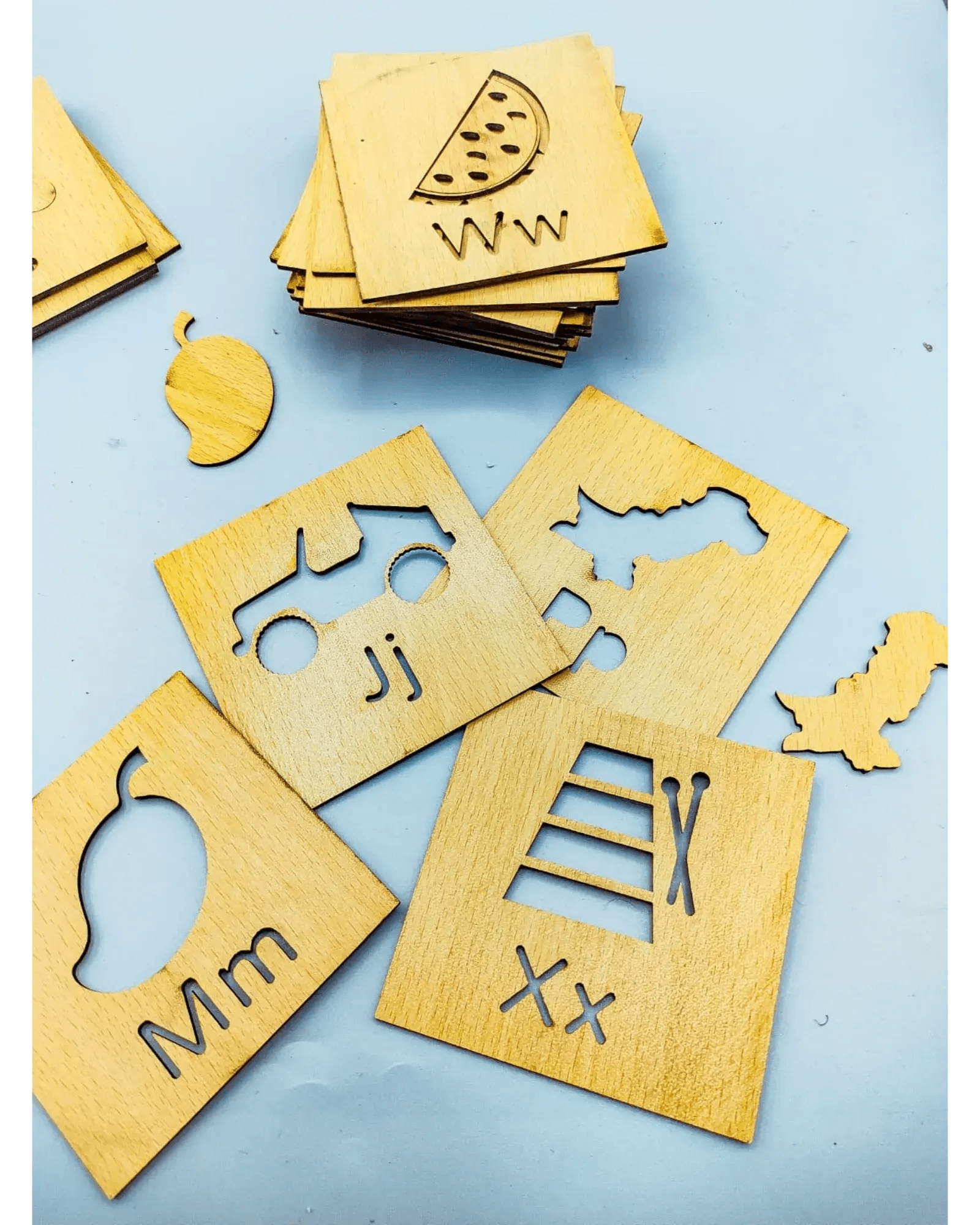 2 in 1 Bundle: Set of 16 Montessori Stencil Set + Alphabet Drawing Stencils and Puzzles 52 Pieces - FB GAMEZ
