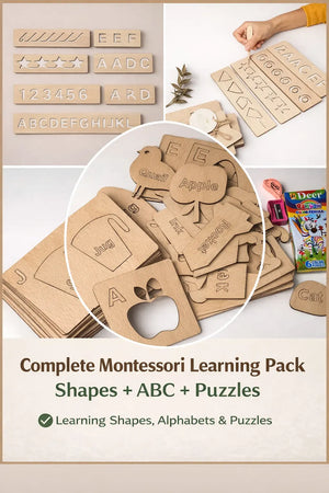 Set of 16 Wooden Montessori Stencil Set for Toddlers – ABC with Pictures & Puzzles FB GAMEZ