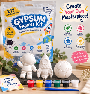 DIY gypsum figures kit with gypsum astronaut rocket planet and paint brush