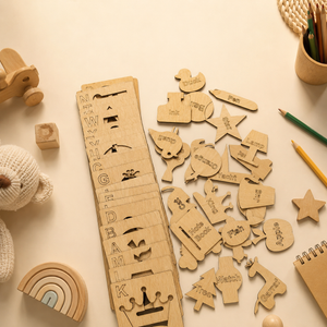 Wooden Alphabet Drawing Stencils and Puzzles Set - A to Z - FB GAMEZ