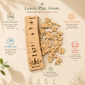 Wooden Alphabet Drawing Stencils and Puzzles Set - A to Z - FB GAMEZ