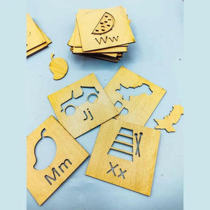 A to Z complete Alphabet Kids Wooden Drawing Stencils Kit - FB GAMEZ