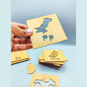 A to Z complete Alphabet Kids Wooden Drawing Stencils Kit - FB GAMEZ