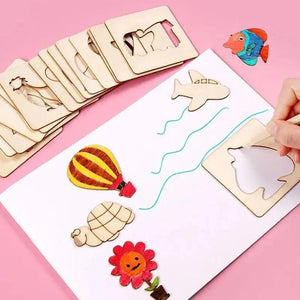DIY Wooden Stencils Drawing Kit – 24 Pieces ( 12 Inner + 12 Outer ) - FB GAMEZ