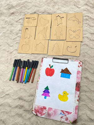 DIY Wooden Stencils Drawing Kit – 24 Pieces ( 12 Inner + 12 Outer ) - FB GAMEZ