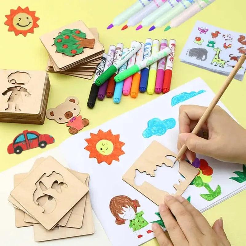 DIY Wooden Stencils Drawing Kit – 24 Pieces ( 12 Inner + 12 Outer ) - FB GAMEZ