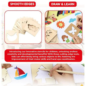 DIY Wooden Stencils Drawing Kit - 24 Pieces with Colors | Creative Art Set - FB GAMEZ