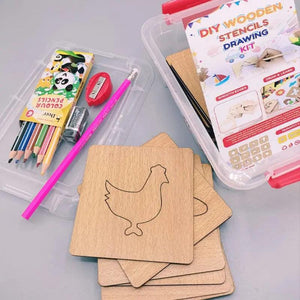 DIY Wooden Stencils Drawing Kit - 24 Pieces with Colors | Creative Art Set - FB GAMEZ