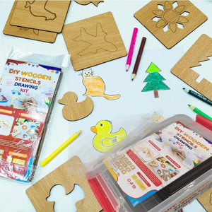 DIY Wooden Stencils Drawing Kit - 24 Pieces with Colors | Creative Art Set - FB GAMEZ
