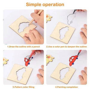 DIY Wooden Stencils Drawing Kit - 24 Pieces with Colors | Creative Art Set - FB GAMEZ