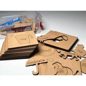 Wooden Alphabet Drawing Stencils and Puzzles Set - A to Z - FB GAMEZ