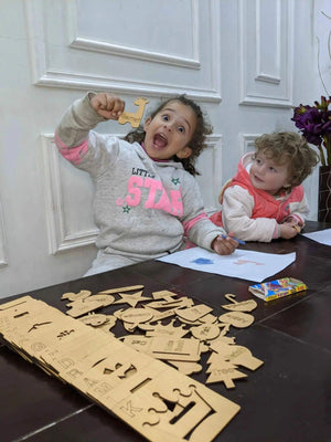 Wooden Alphabet Drawing Stencils and Puzzles Set - A to Z - FB GAMEZ