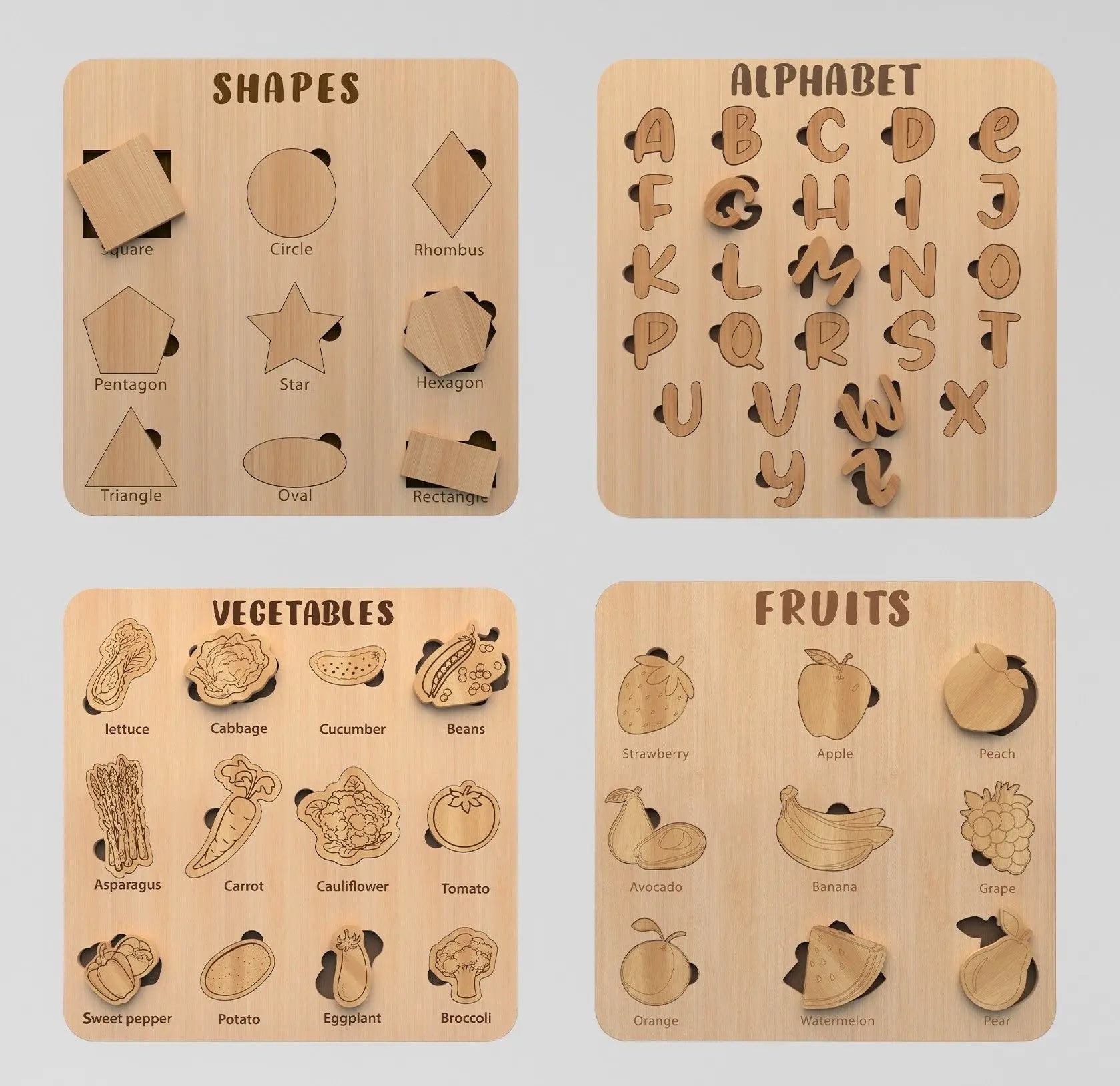 Wooden Educational Puzzle Board for Kids – Pack of 4 | FBGamez - FB GAMEZ