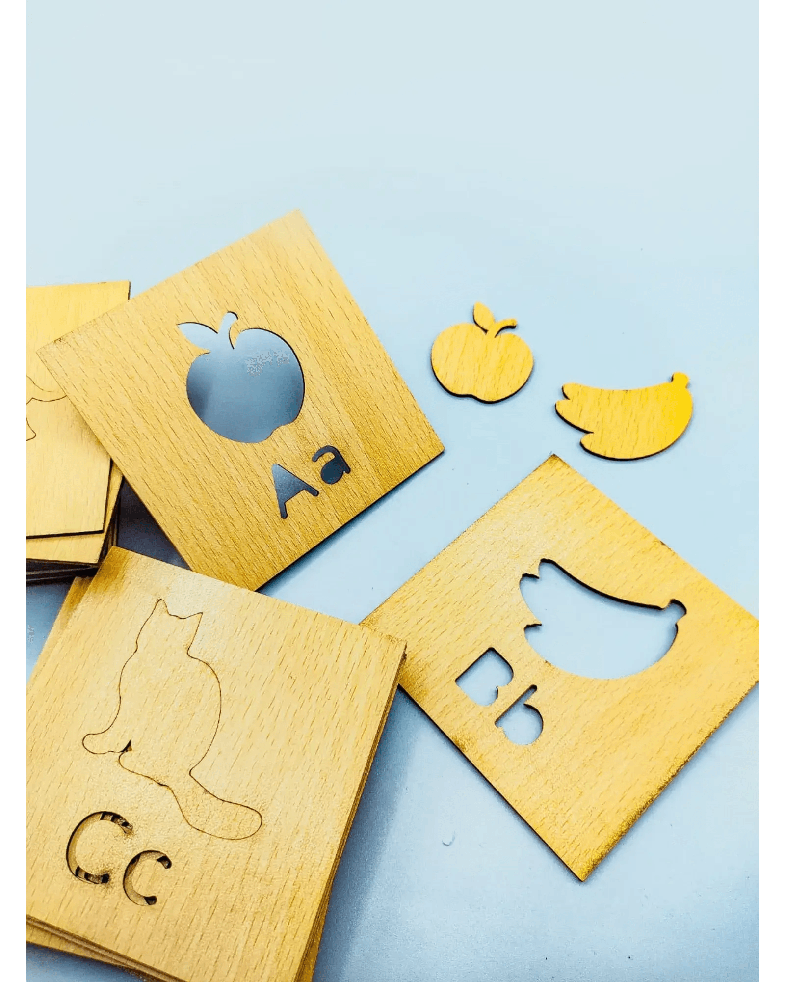 2 in 1 Bundle: Set of 16 Montessori Stencil Set + Alphabet Drawing Stencils and Puzzles 52 Pieces - FB GAMEZ