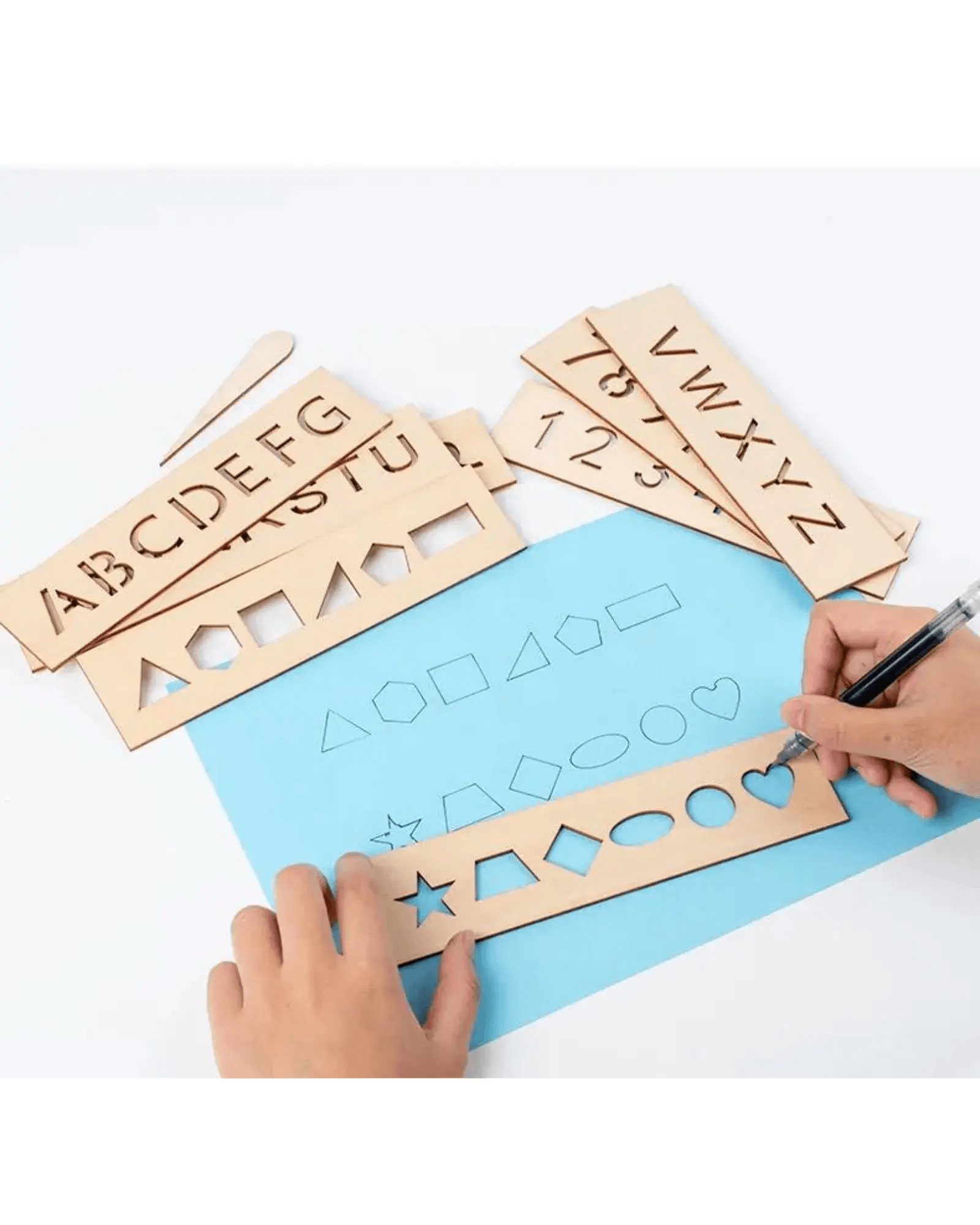2 in 1 Bundle: Set of 16 Montessori Stencil Set + Alphabet Drawing Stencils and Puzzles 52 Pieces - FB GAMEZ