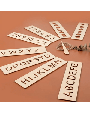 2 in 1 Bundle: Set of 16 Montessori Stencil Set + Alphabet Drawing Stencils and Puzzles 52 Pieces - FB GAMEZ