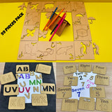 3-in-1 Wooden Kids Drawing Stencils & Puzzle – Jumbo Pack (99 Pieces) FB GAMEZ
