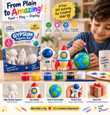 DIY gypsum figures kit for kids with astronaut rocket planet and paint set