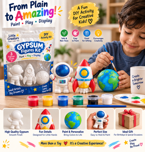 DIY gypsum figures kit for kids with astronaut rocket planet and paint set