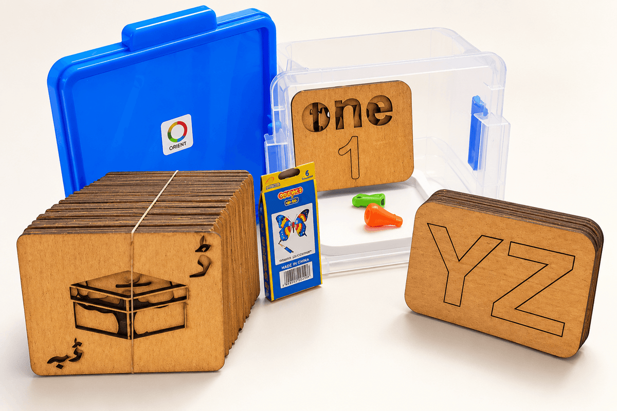 3-in-1 Wooden Drawing Stencils for Kids | ABC, Urdu & Numbers | FB GAMEZ