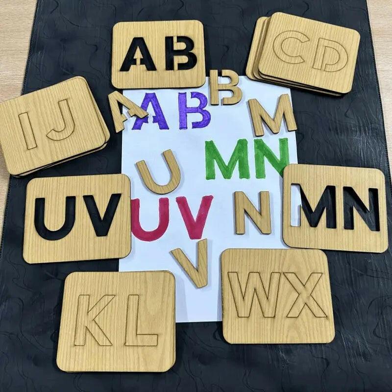 Capital A B C Drawing and Puzzles Wood Stencils - FB GAMEZ