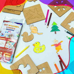 DIY Wooden Stencils Drawing Kit – 24 Pieces ( 12 Inner + 12 Outer ) - FB GAMEZ