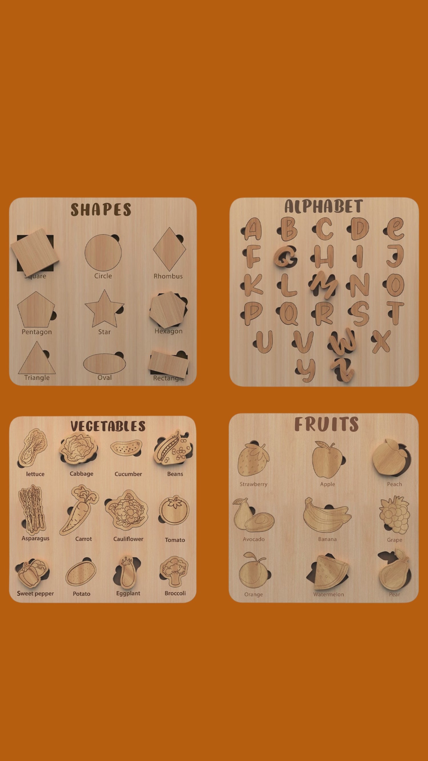 Wooden Educational Puzzle Board for Kids – Pack of 4 | FBGamez.