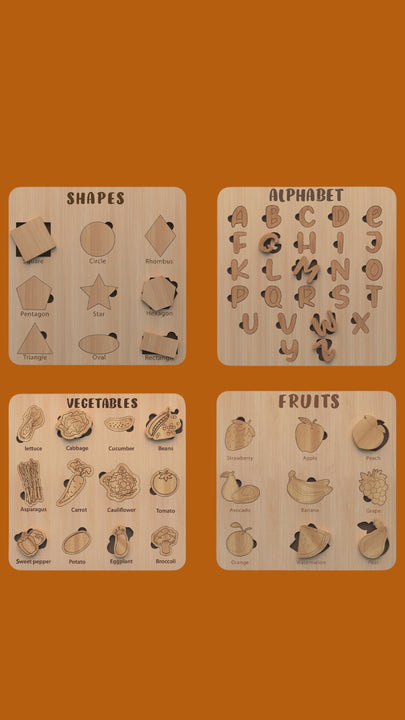 Wooden Educational Puzzle Board for Kids – Pack of 4 | FBGamez.