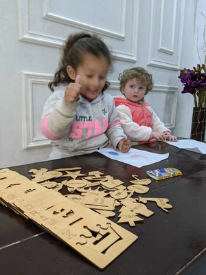 Wooden Alphabet Drawing Stencils and Puzzles Set - A to Z - FB GAMEZ