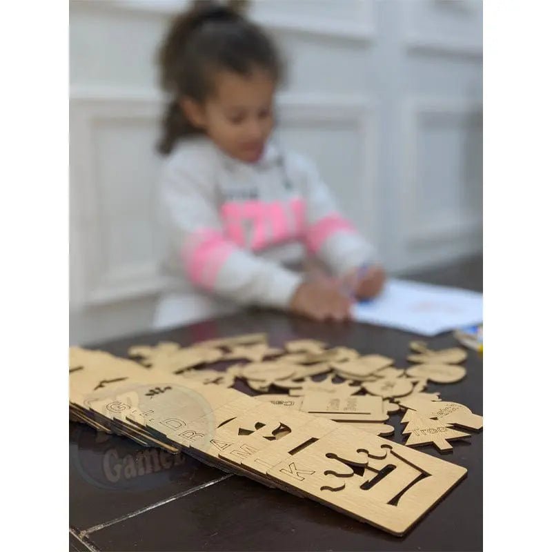 Wooden Alphabet Drawing Stencils and Puzzles Set - A to Z - FB GAMEZ