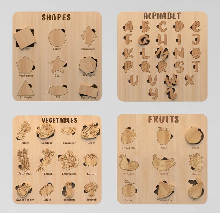 Wooden Educational Puzzle Board for Kids – Pack of 4 | FBGamez - FB GAMEZ