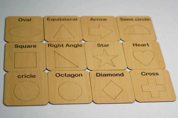 Wooden Shapes Drawing And Puzzles Stencils – 24 Pieces ( 12 Inner + 12 Outer ) - FB GAMEZ